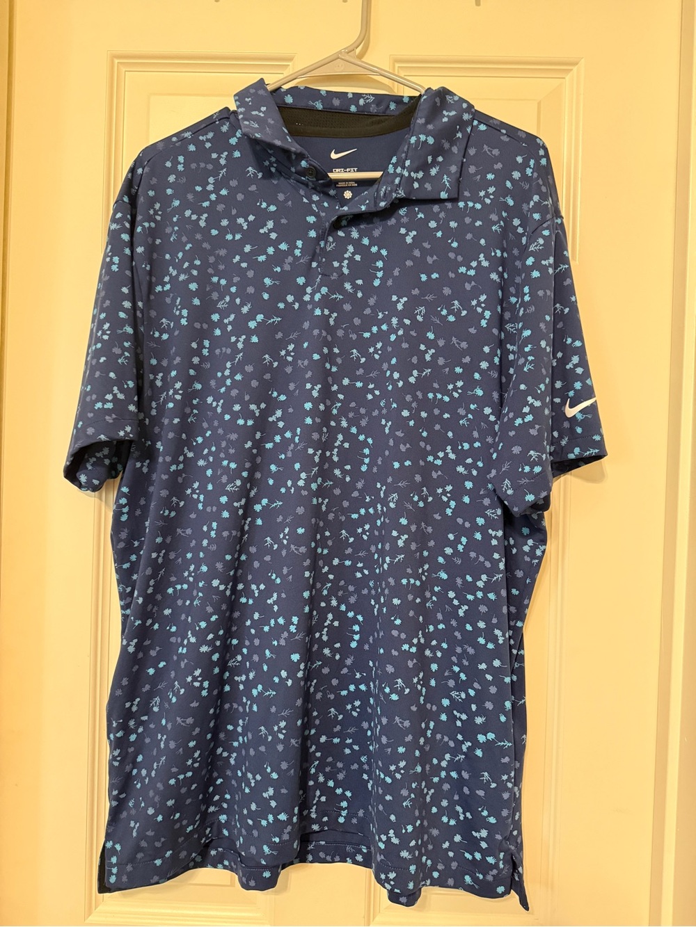 Nike Men's Navy Blue Polo with abstract floral Light Blue Print